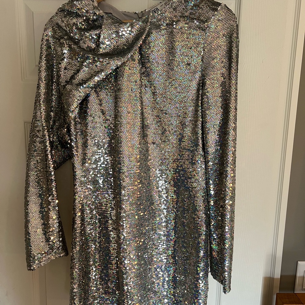Zara Silver Sequin Party Dress